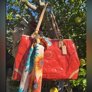 Coach Orange  Patent Leather Tote Bag